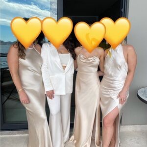 Fame & Partners Strappy Draped Gown in Champagne, Size 2